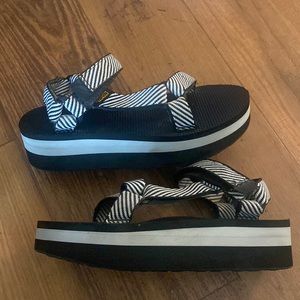 TEVA - Black & White Striped Platform Tevas, Size 8.